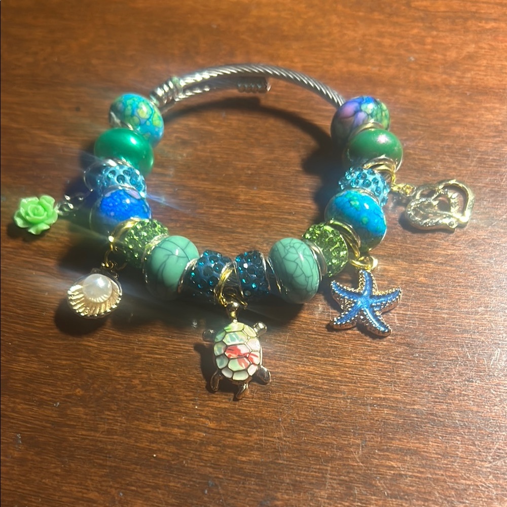 Ocean-Themed Charm Bracelet with Turtle and Starfish